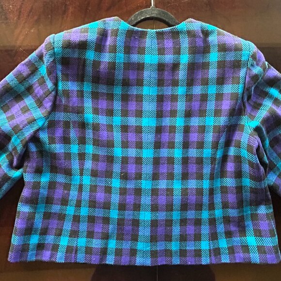 LESLIE FAY 24WP Wool/ Acrylic Princess Cut Plaid Jacket -VINTAGE - Picture 2 of 5